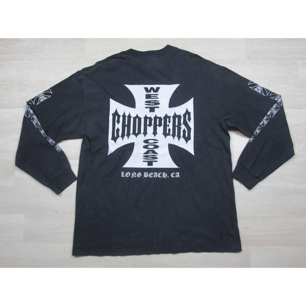 Vintage Y2K West Coast Choppers T-Shirt (XL) Iron Cross Sleeve Hit Jesse James
